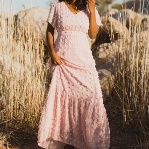 Swiss dot maxi dress in dusty pink